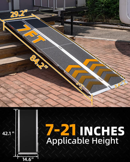 VNN Portable Wheelchair Ramp 4FT, Non-Slip Aluminum Ramps for Wheelchairs for Home, Handicap Wheelchair Ramps for Home Steps, Aluminum Loading Dock Plates, Doorways, Black