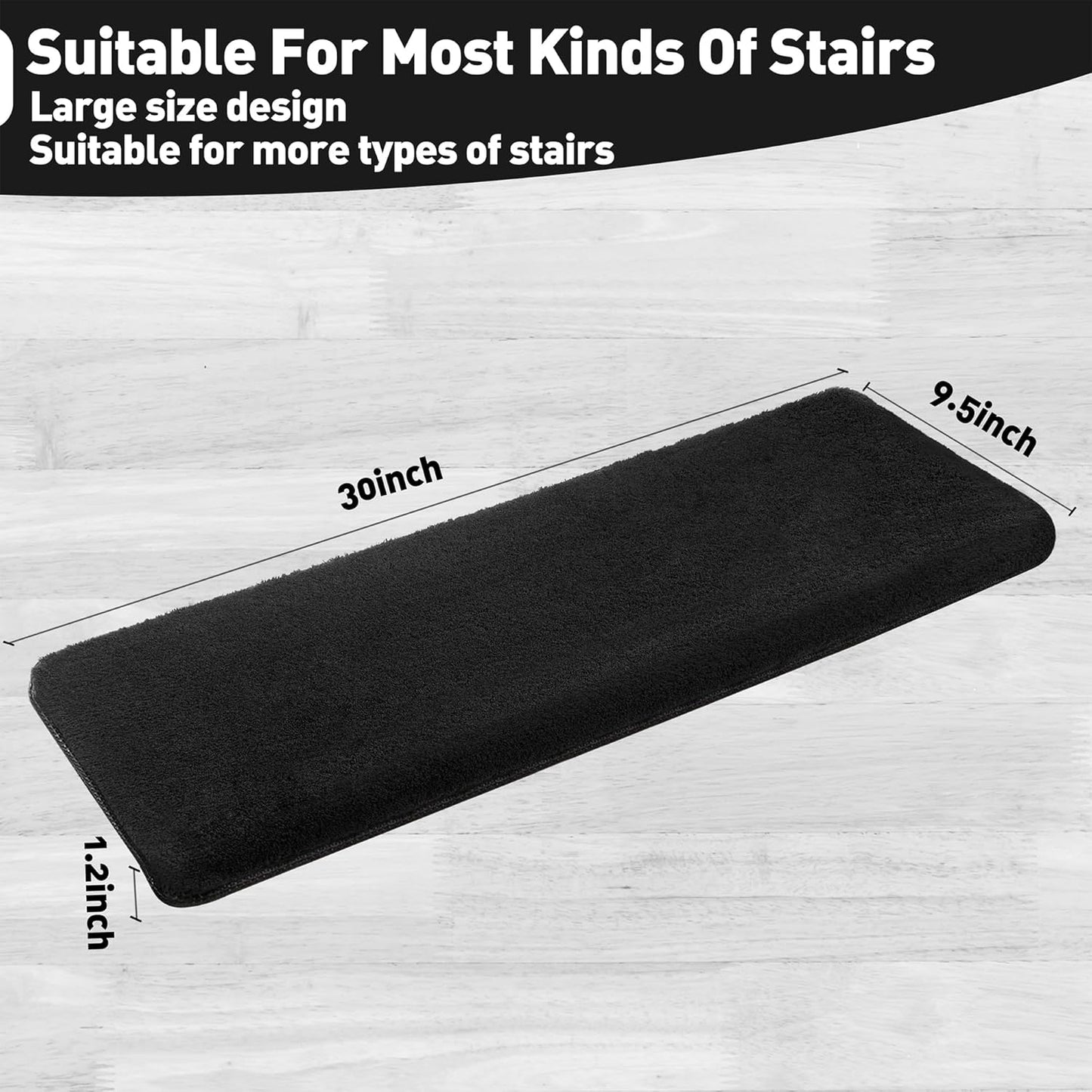 PURE ERA Carpet Stair Treads Ultra Plush 9.5" X 30"Soft Bullnose Indoor Stair Protectors Pet-Friendly Non-Slip Skid Resistant Tape Free Washable Reusable(14 Pieces, Cream Gray)