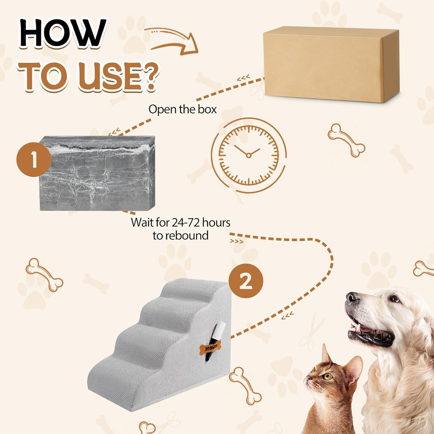 Romrol Dog Stairs Ramp for High Beds Couches, High Density Foam Pet Steps with Durable Non-Slip Waterproof Fabric Cover, Dog Stairs for Small Dogs or Cats or Pets, 5-Step, 22 Inch, Grey