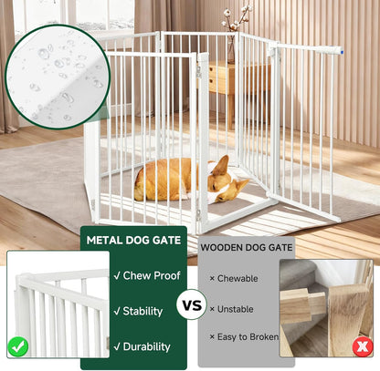 Snagle Paw Full Metal Freestanding Dog Gate,Indoor Dog Gate with Floor Protect Support Feet, 40x24 Inches Foldable Dogs Barrier for Stairs, Hallways and Doorways (24'' H 2 Panel, White