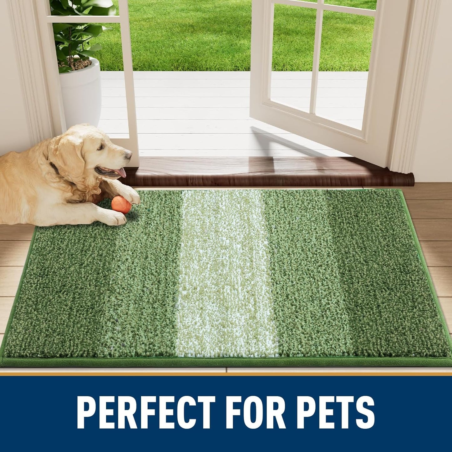 Smiry Dog Door Mat for Muddy Paws, Absorbs Moisture and Dirt, Low-Profile Entryway Mat with Non-Slip Backing, Entry Indoor Outdoor Doormat for Inside Floor (30x20 Inches, Grey, Striped)