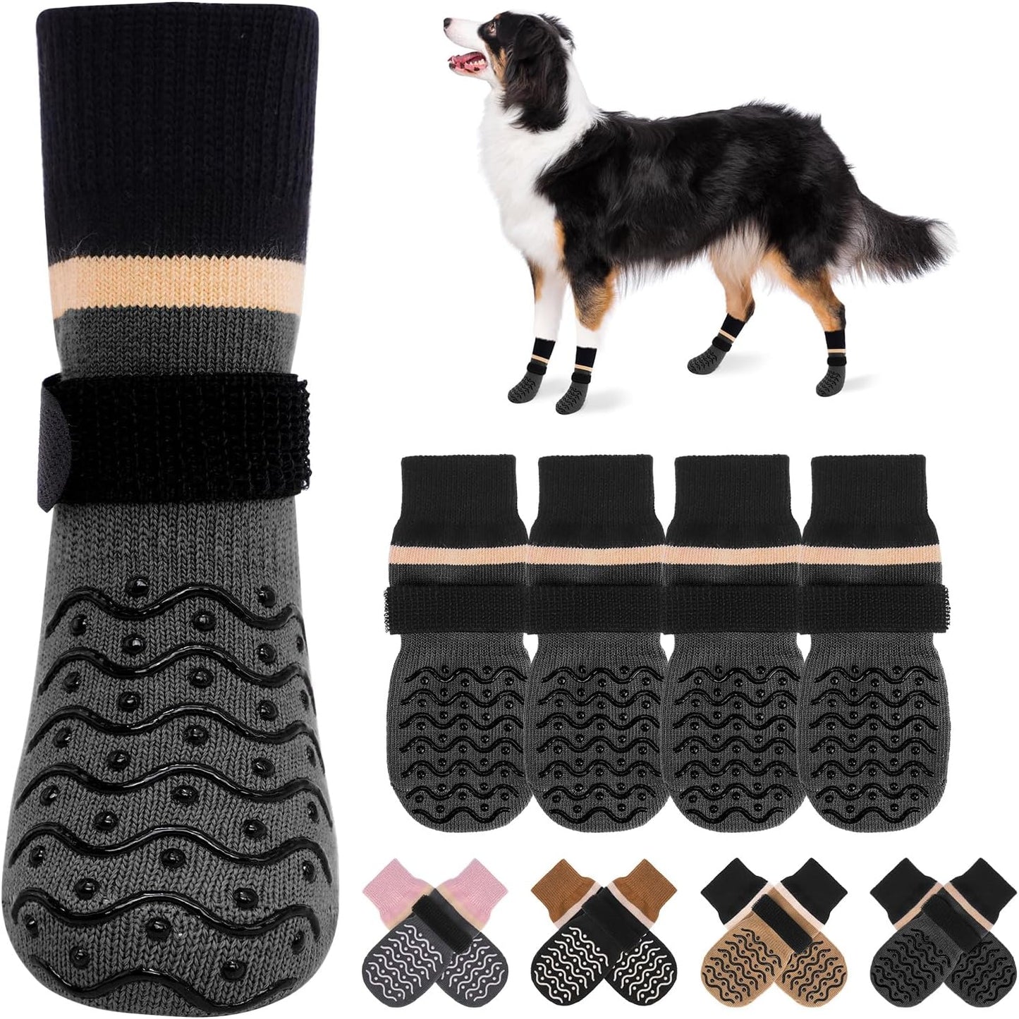 BEAUTYZOO Dog Socks to Prevent Licking Paws -Dog Shoes for Hot Pavement & Hardwood Floors Anti Slip, Traction Control Boots & Paw Protectors with Double Side Grips for Small Medium Large Senior Dogs