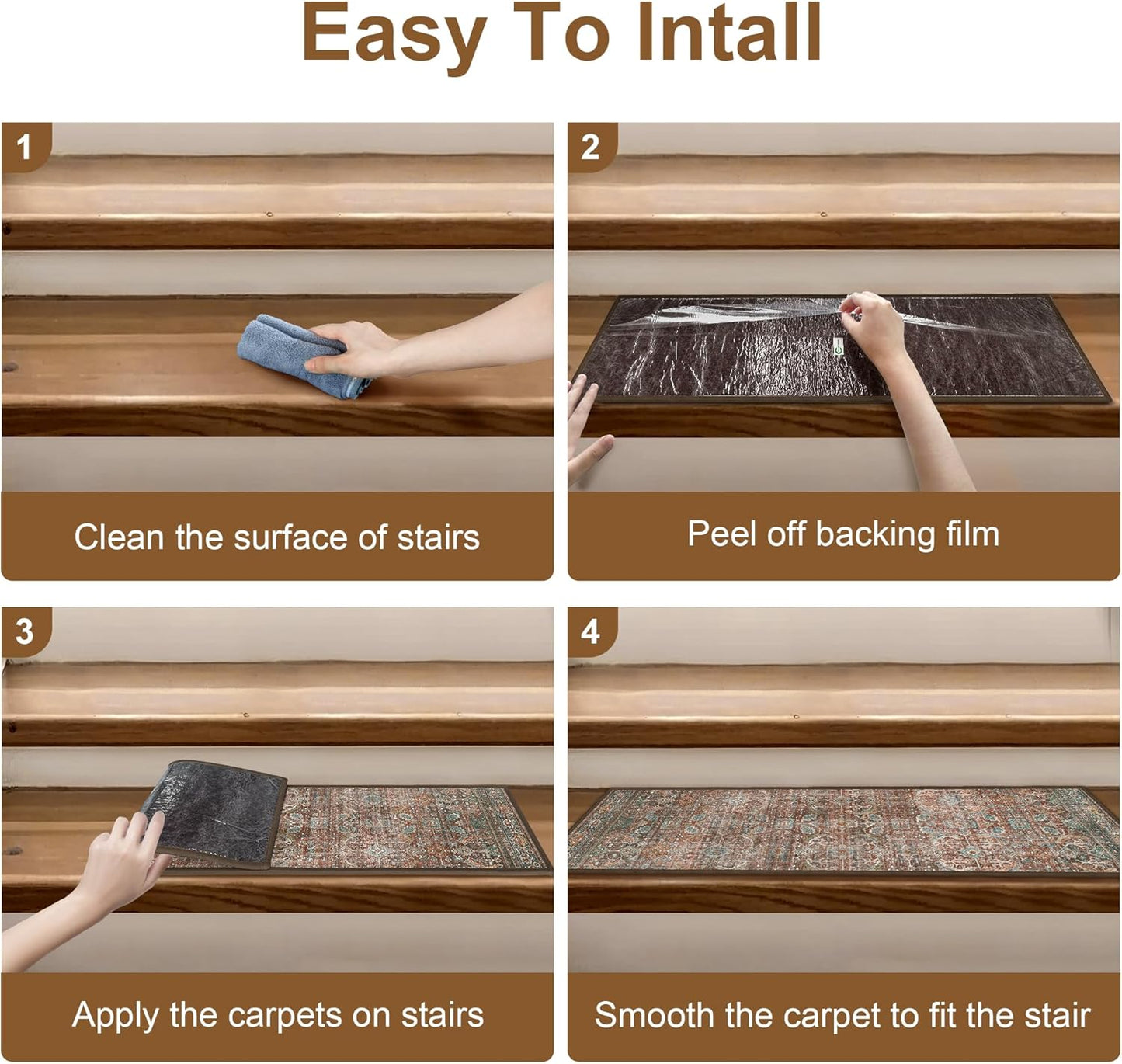 sarben Non Slip Stair Treads for Wooden Steps 15PCS - 8"x30" Indoor Safety Carpet, Edging Mats with TPE Adhesive Backing, Pet and Elderly Friendly Stair Rugs (Taupe) - Colors B