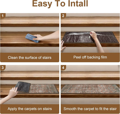 sarben Non Slip Stair Treads for Wooden Steps 15PCS - 8"x30" Indoor Safety Carpet, Edging Mats with TPE Adhesive Backing, Pet and Elderly Friendly Stair Rugs (Taupe) - Colors B