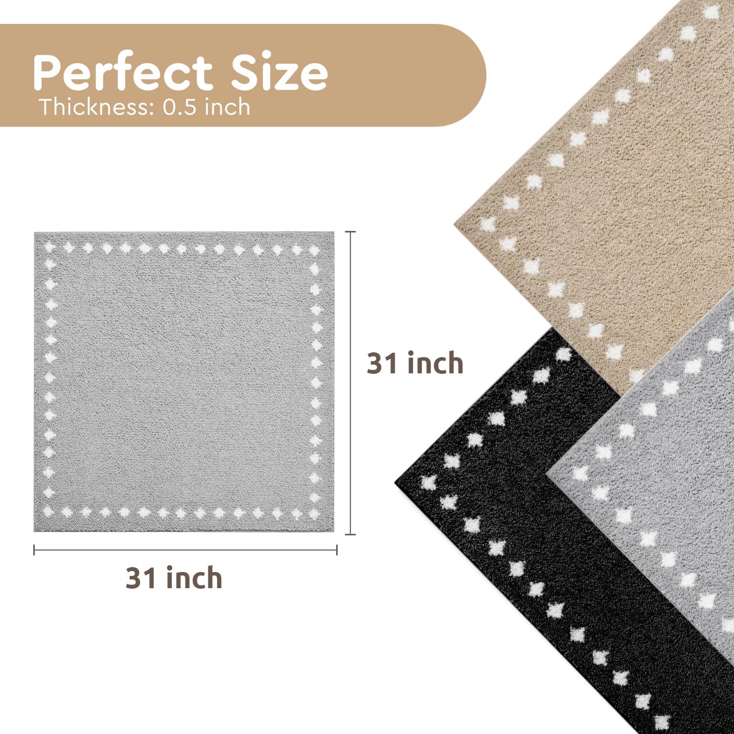 tchdio Stair Treads Landing Mat Non Slip, Soft Stair Treads for Wooden Steps Indoor, Stair Carpet Treads Reusable Adhesive for Kids Elders and Pets, Washable Stair Rugs Stair Runner 31"x31" Beige
