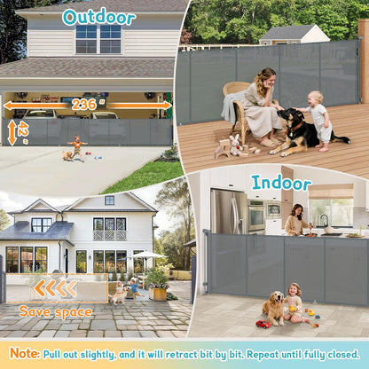 160 Inch Retractable Baby Gates Extra Wide, 42 Inch Extra Tall Retractable Gate, 13 FT Reinforced Retractable Dog Gate with Reinforcement Rod to Prevent Crawling Through, for Doorways, Stairs, Hallway