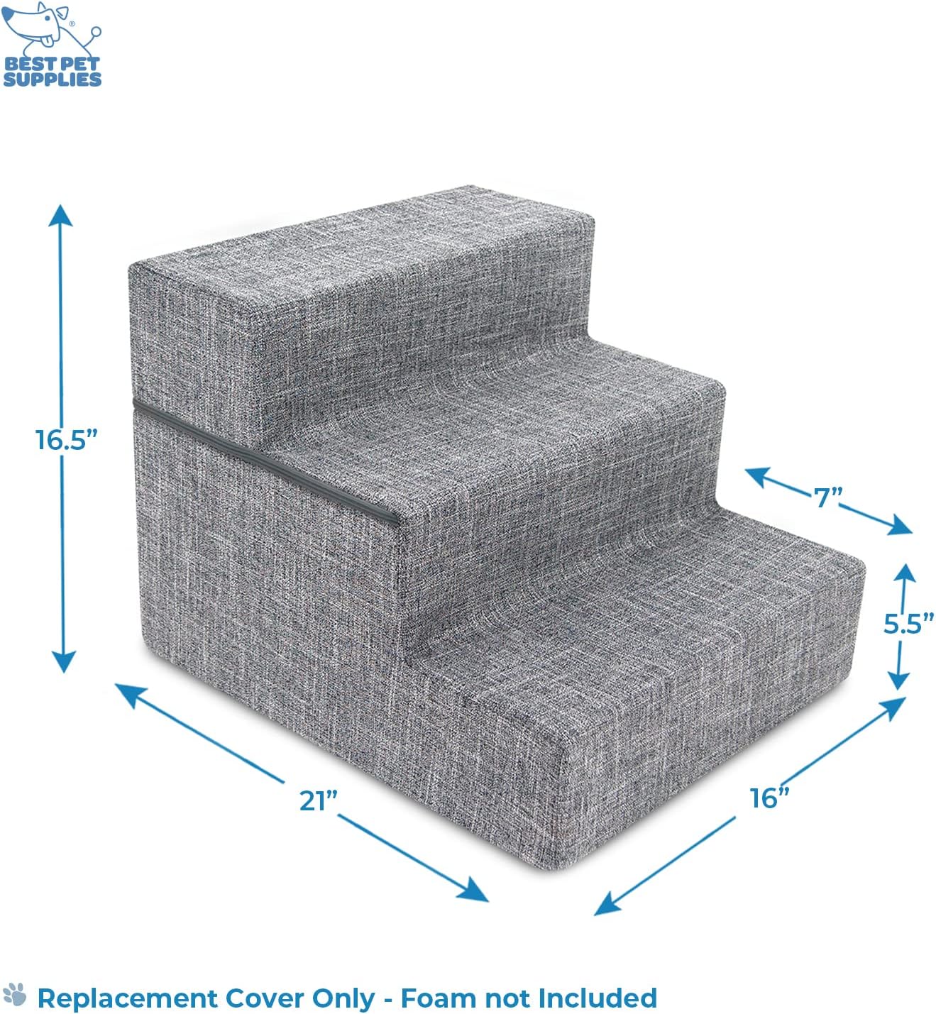 Best Pet Supplies Dog Stairs & Steps - Foam Steps for Small Dogs & Cats, Non-Slip Indoor Balanced Pet Step Support, Dog Ramp, No Assembly, Ash Gray Linen, 2-Step (12-inch Height)