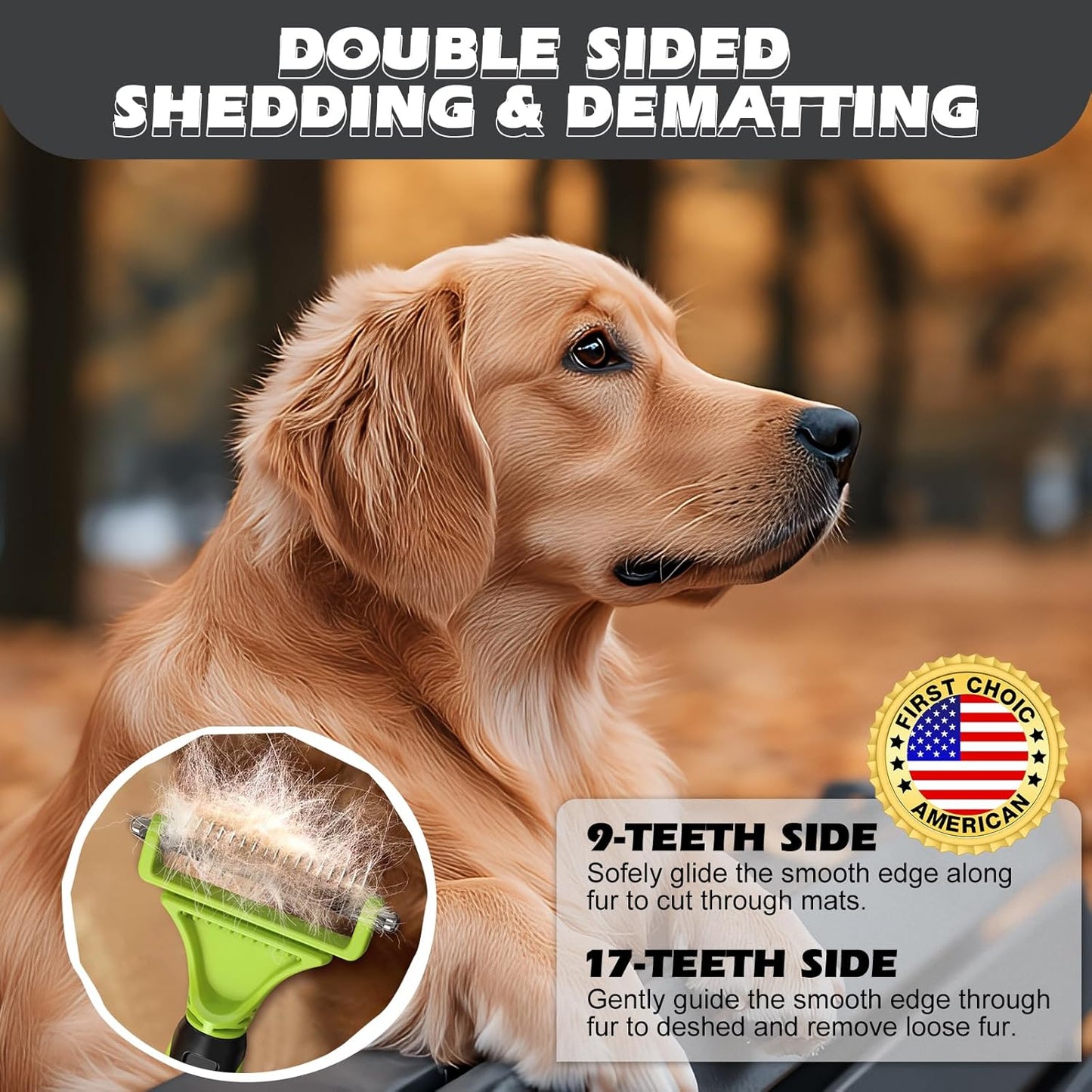 3PCS Pet Grooming Rake & Metal Comb & Flea Comb for Cats and Dogs, Double-Sided Dematting Tool, Extra-Wide Deshedding Dog Brush for Long Hair to Effectively Remove Tangles, Knots and Mats (Blue)