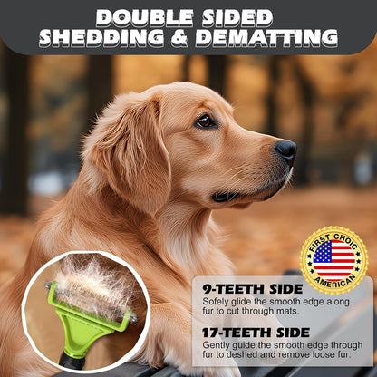 3PCS Pet Grooming Rake & Metal Comb & Flea Comb for Cats and Dogs, Double-Sided Dematting Tool, Extra-Wide Deshedding Dog Brush for Long Hair to Effectively Remove Tangles, Knots and Mats (Blue)