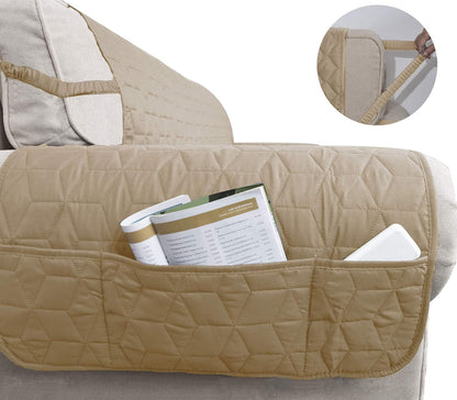 Ameritex Couch Sofa Slipcover 100% Waterproof Nonslip Quilted Furniture Protector for Dogs, Children, Pets, Machine Washable (Beige, 68")
