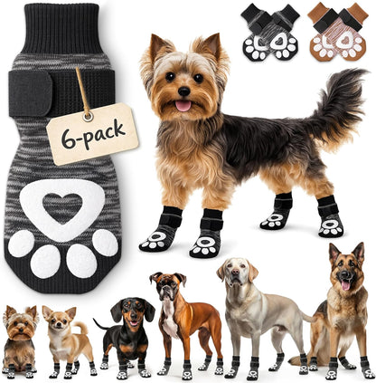 Anti Slip Dog Socks - 6 Pack | Dog Socks to Prevent Paw Licking, Add Traction, Keep Warm & Protect from Hot Pavement | Paw Protection for Senior Dogs for Hardwood Floors | Dog Booties - XL