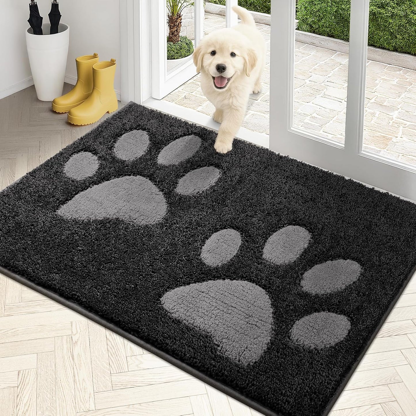 PURRUGS Dirt Trapping Door Mat 20" x 31.5", Non-Skid/Slip Machine Washable Microfiber Entryway Rug, Dog Doormat, Super Absorbent Welcome Mat for Muddy Wet Shoes and Paws, Grey