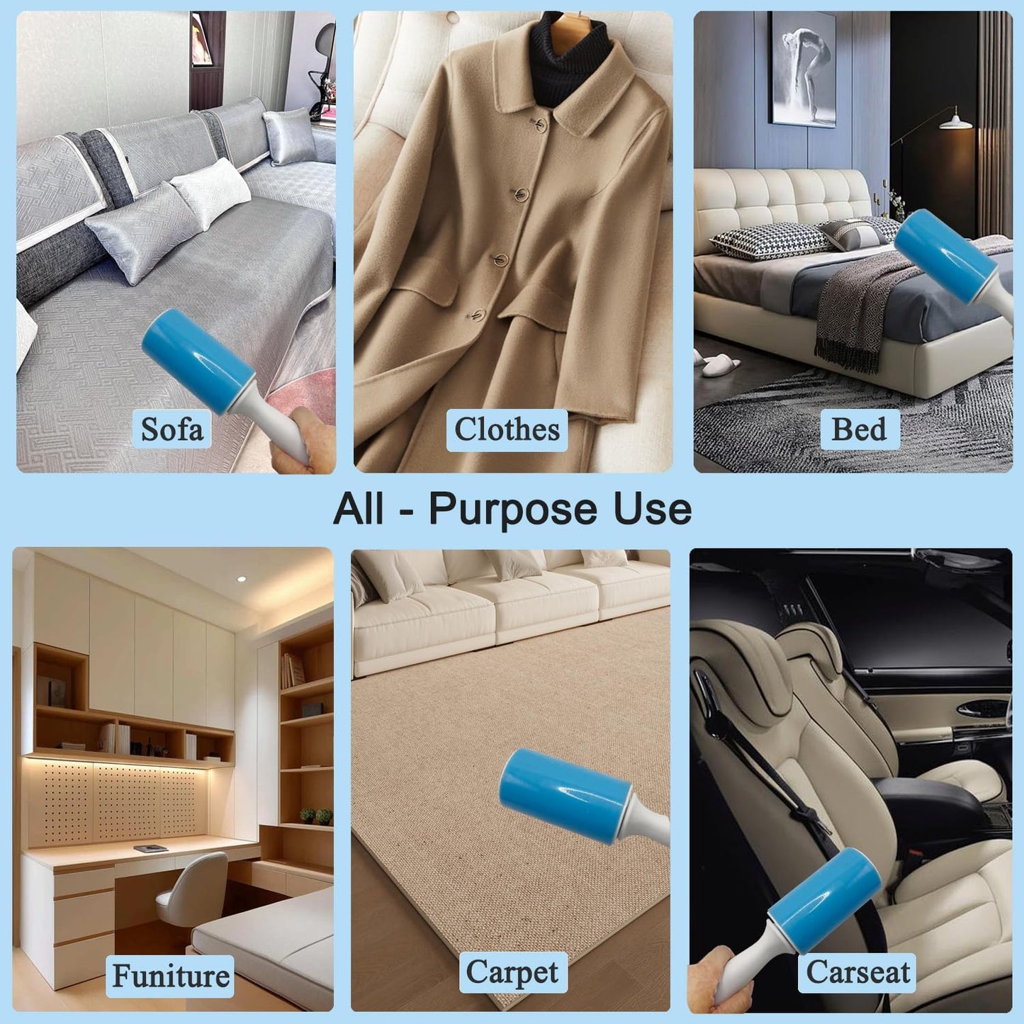 Reusable Washable Lint Roller 4 Pack, Sticky Gel Lint Rollers, Cat Dog Pet Hair Lint Remver Cleaner for Clothes, Carpet, Travel, 2 Large Roller with Dust Cover and 2 Mini Portable Small Lint Brush
