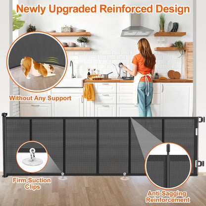 Upgrade 120 inch Retractable Baby Gates, EZIGO Extra Wide Baby Gate for Large Opening Extra Long Mesh Gate for Kids or Pet Dog Gate Child Safety Gate for Stairs Hallways Doorway Indoor Outdoor, Gray