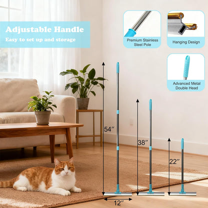 Carpet Rake for Pet Hair Removal Tool, 54" Long Handle Pet Hair Remover, 4 in 1 Carpet Broom Brush for Matted Rugs, Mats, Couch, Furniture and Car Interiors