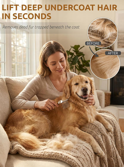TAKAVU Dematting Comb for Dogs and Cats with Long Hair - 9-Blade Undercoat Rake for Removing Mats, Tangles and Knots - Deshedding Grooming Tool for Doodles and Double-Coated Pets