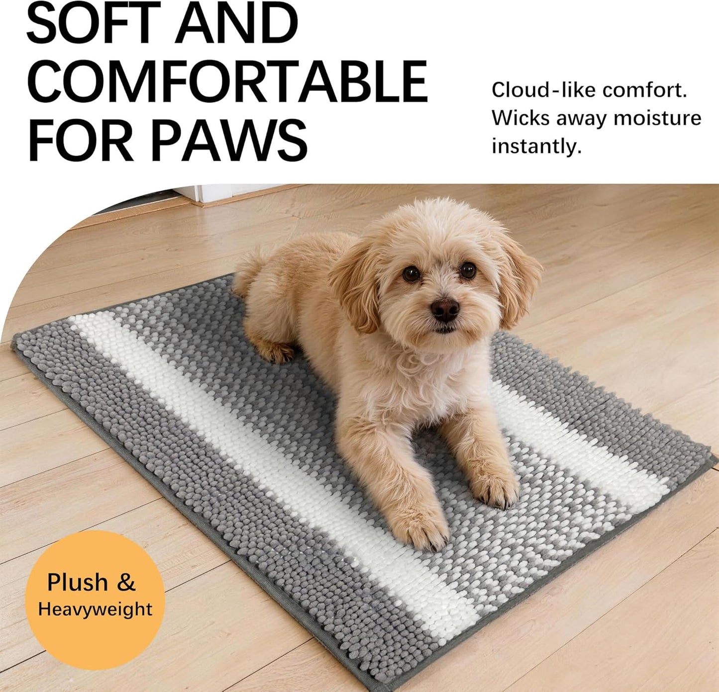 Dog Door Mat for Muddy Paws - Absorbent Quick-Dry Non-Slip Washable Chenille Pet Rug, Indoor Entryway Mat for Front Door & Crate (Brown, 24" L*16" W)