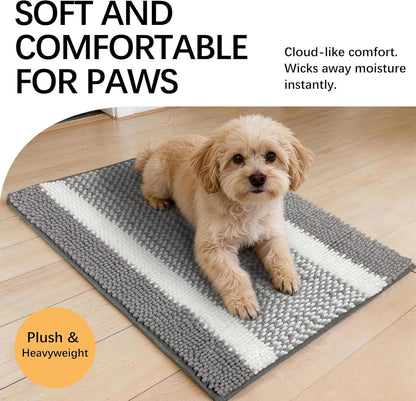 Dog Door Mat for Muddy Paws - Absorbent Quick-Dry Non-Slip Washable Chenille Pet Rug, Indoor Entryway Mat for Front Door & Crate (Brown, 24" L*16" W)