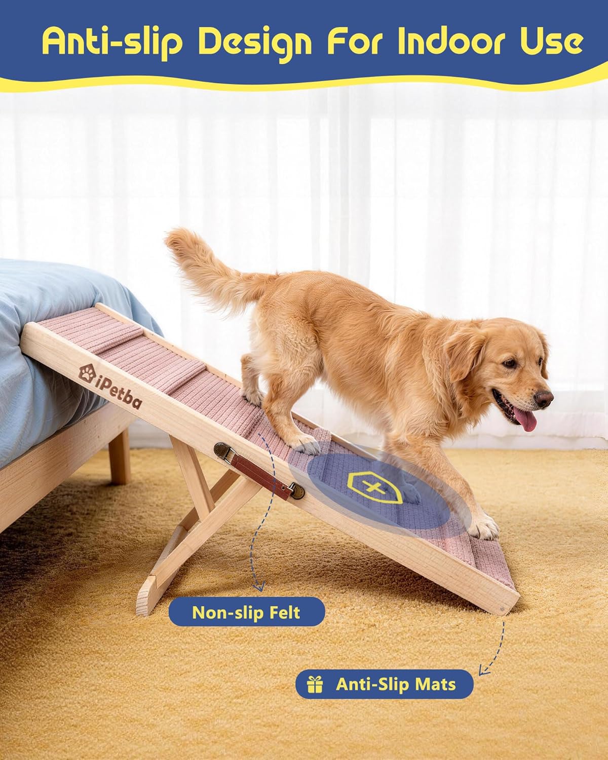 Dog Ramp for Couch - Joint & Spine Support for Small Dogs, 18" Adjustable Height, Anti-Slip & Foldable, Up to 35 lbs