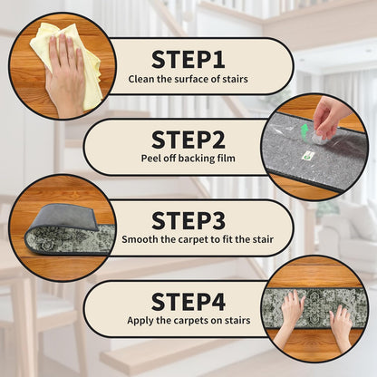 Non-Slip Stair Treads for Wooden Steps 15pcs,8"x30" Stair Carpet Treads for Indoor Use,Peel and Stick Stair Runners,Washable Reusable Adhesive Backing,Pet-Friendly Stair Capet for Kids,Elders,Dogs