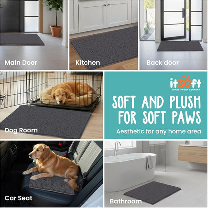 Dog Rugs for Muddy Paws 22x14 | Cleaner Mud Free Floors | Muddy Dogs Mats for Indoor, Dog Mat for Muddy Paws Door Mat Washable, Absorbent Chenille Mud Rug Paw Matt w/ Non Slip Backing, Charcoal Grey