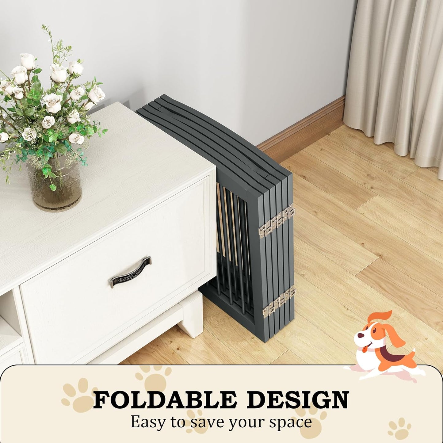 PUPETPO Freestanding Dog Gate with Door, Pet Gate for Stairs, 80 inch Wide Pet Barrier Indoor, Dog Fences Indoor, Support Feet Included, 4 Panels, 24" Tall, Dark Brown