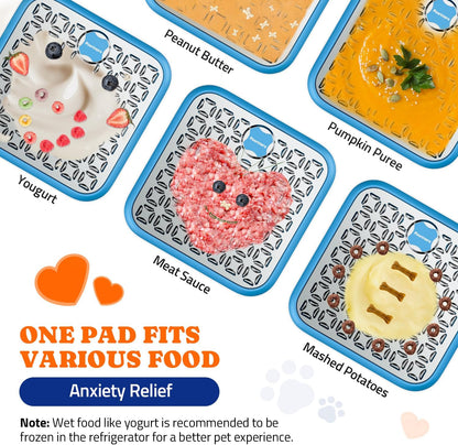Lick Mat for Dogs & Cats, Stainless Steel Pet Slow Feeder for Crate Boredom & Anxiety Reduce, Cat Licking Pads with Spatula & Scrubbing Brush, Blue