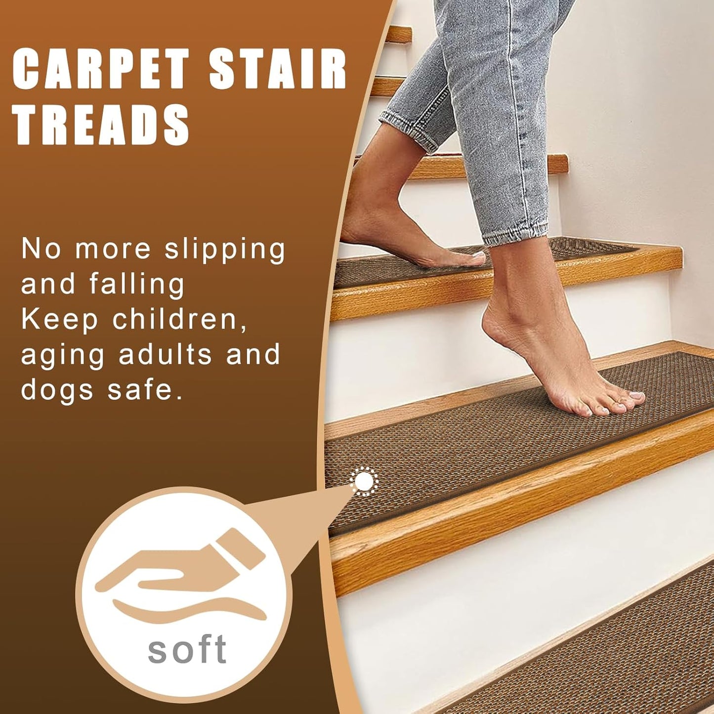 FlowaFoli Stair Treads for Wooden Steps Indoor,8" X 30" (15 in Pack) Stair Treads Non Slip, Machine Washable for Kids Elders and Pets,Beige