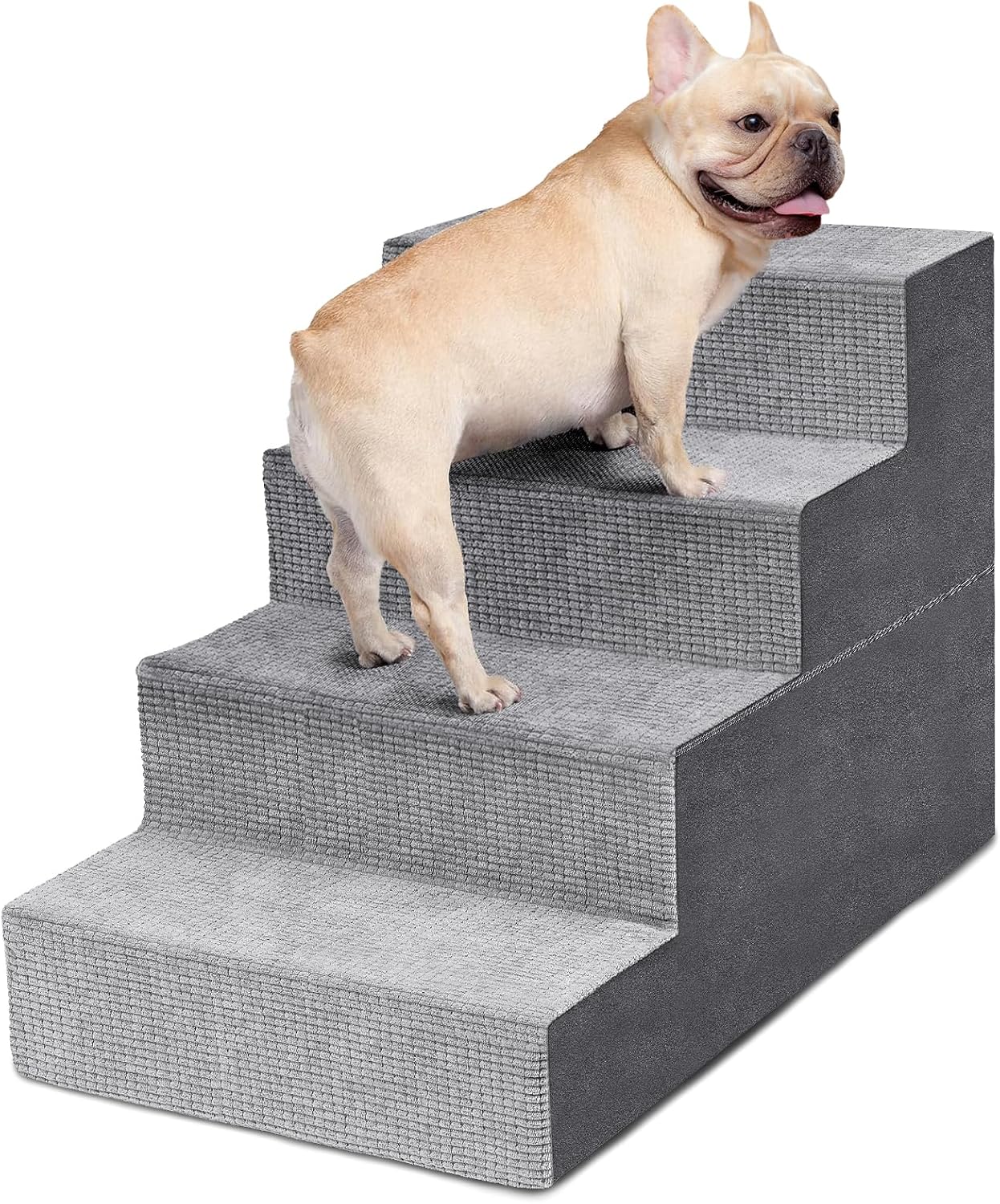Heeyoo Dog Stairs for Small Dogs,5-Step Dog Steps for High Bed and Couch, High-Density Foam Pet Steps with Supporting Board, Non-Slip Removable Washable Cover, Grey
