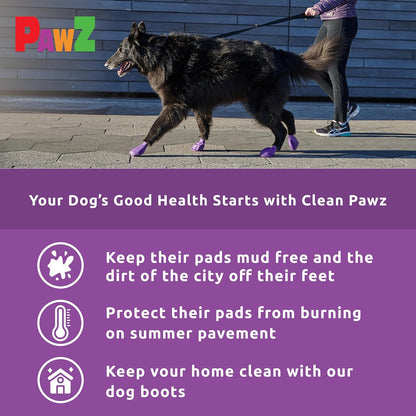 PawZ Rubber Dog Boots for Large Paws - All-Weather Waterproof Dog Shoes, Anti-Slip Traction for Rain, Snow, Mud & Hot Pavement - Pull-On Dog Booties, Purple - Large (3"- 4") - Pack of 24