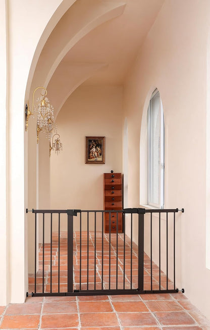 44.72"-46.89" Baby and Pet Safety Gate, 30" Tall Metal Walk-Thru Gate for Doorways & Stairs, Easy One-Hand Open, Dual Lock, Extensions & Wall Mounts Included (Brown, 29"-46" W x 30.5“H)