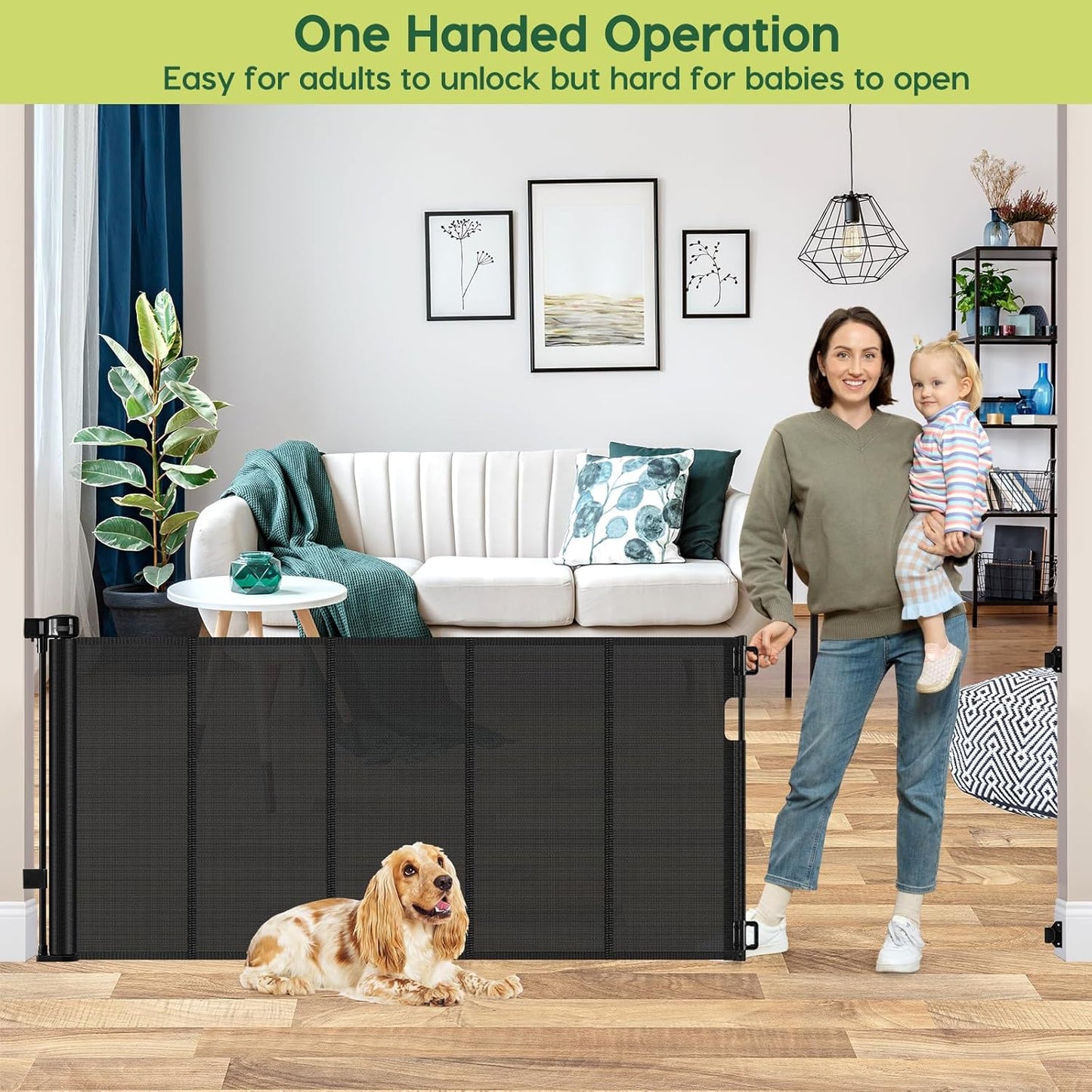 Reinforced 80 Inch Retractable Baby Gate Extra Wide Baby Gate for Wide Openings, Indoor/Outdoor Retractable Dog Gate for Doorway, Mesh Dog Gate Indoor Prevent Babies/Pets from Crawling Under, Black