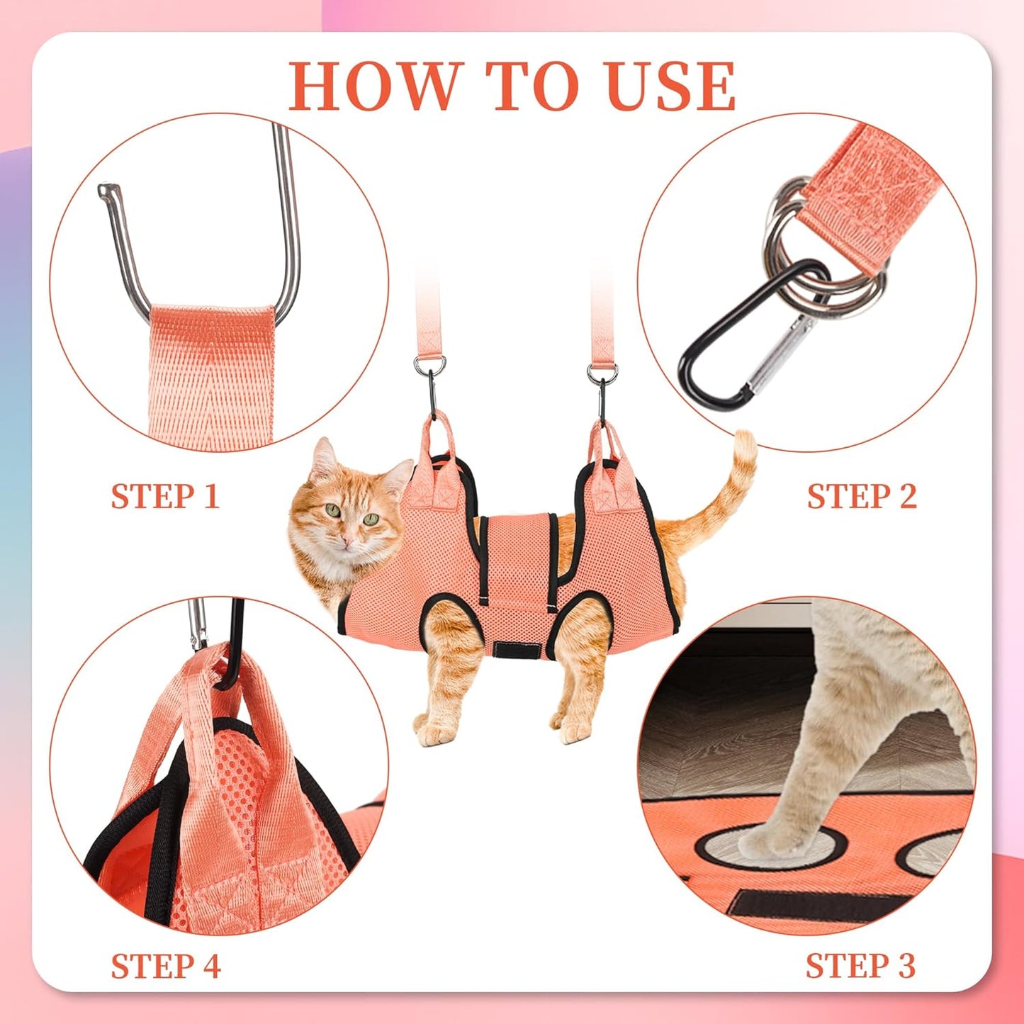 PatiencET Dog Grooming Hammock, Pet Grooming Hammock for Cats & Dogs with Security Strap, Dog Sling for Nail Trimming with Nail Clippers/Trimmer, Nail File, Pet Comb(Pink S)