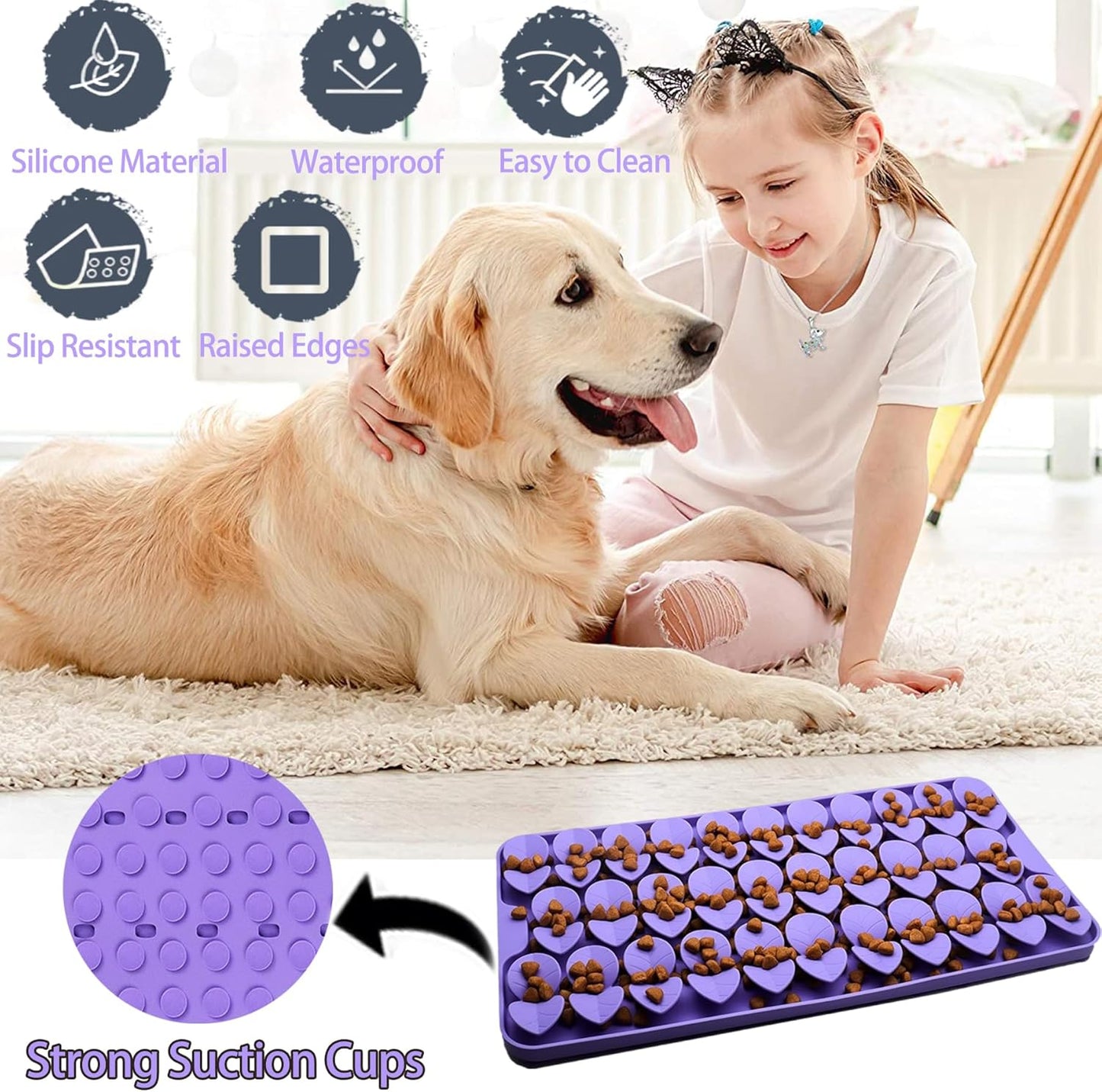 Small Silicone Snuffle Mat for Small Dogs Puppy Cat Slow Down Eating,Slow Feeder Lick Mat for Dry Wet Food for Pet Training Smell,Encourages Natural Foraging Skill,Relieving Stress