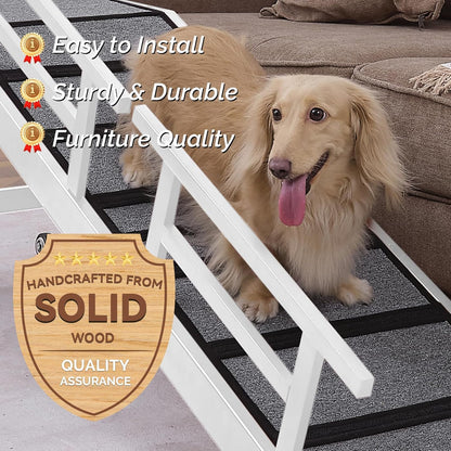 Dog Ramp for Bed or Couch, Wooden Pet Ramp with 20° Gentle Slope, Removable Side Rails, Non-Slip Surface, Top Platform & Wheels, Safe Bed Ramp for Small, Large & Senior Dogs, 60" Long, Mahogany