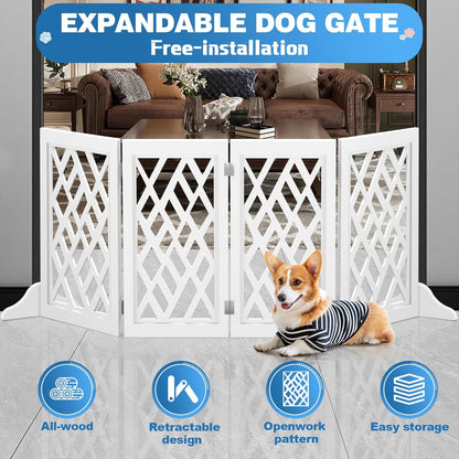 Cut-Out Design 16" Short Dog Gate for Small Dogs, Foldable Retractable Puppy Gate Indoor - Freestanding Lightweight Pet Barrier for Doorways, Stairs, Hallways (Extends to 41", White)