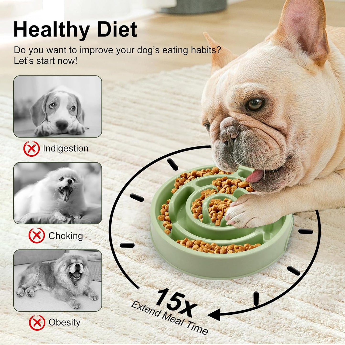 Ceramic Slow Feeder Dog Bowls with Anti-Slip, Slow Feeder & Non-Slip Design, Boredom and Anxiety Reducer, Suitable for All Breed Dogs and Cat (Ceramic-White)