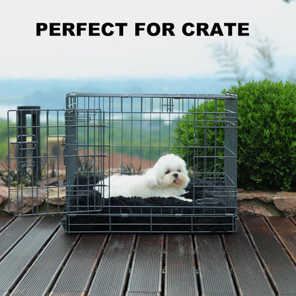 Bedfolks Waterproof Dog Crate Bed, Plush With Removable Washable Cover, Faux Fur Crate Pad for Medium Dogs, Fluffy Kennel 29"x21", Dark Grey