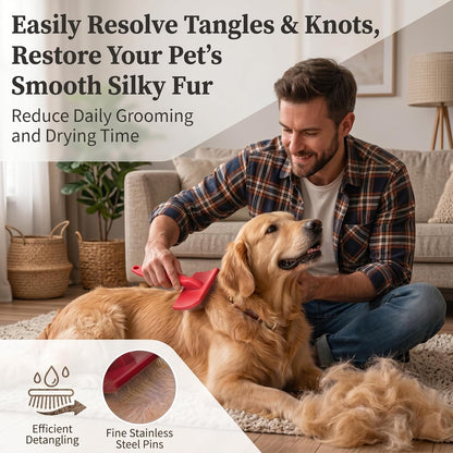 Slicker Brush for Dogs, Large Dog Grooming Brush for Doodles Goldendoodles Poodles Labradoodle Bernedoodles, Long Combs to Wavy & Curly Hair - Wooden Handle 3 Pcs - Nature
