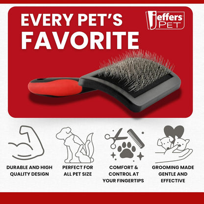 Jeffers Pet Dual Level Pin Universal Slicker Brush for Dogs, Cats & Small Pets - Curved Grooming Brush with Long & Short Pins for Shedding, Detangling, Finishing - Remove Mats & Dead Coat - Large