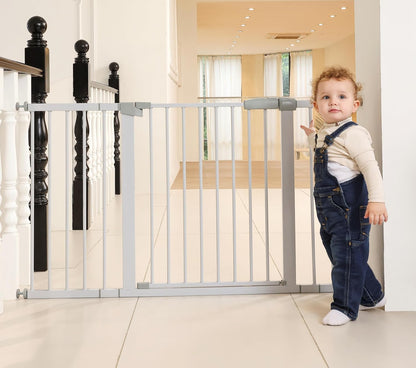 44.72"-46.89" Baby and Pet Safety Gate, 30" Tall Metal Walk-Thru Gate for Doorways & Stairs, Easy One-Hand Open, Dual Lock, Extensions & Wall Mounts Included (Brown, 29"-46" W x 30.5“H)