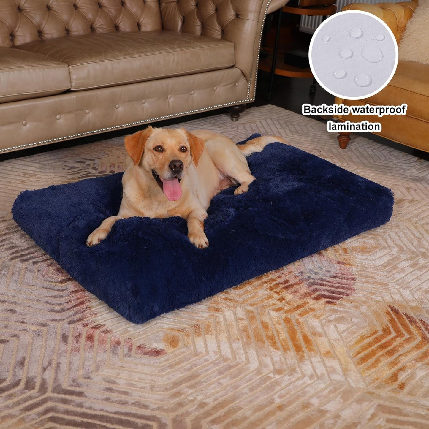 Bedfolks Waterproof Dog Crate Bed, Plush With Removable Washable Cover, Faux Fur Crate Pad for Medium Dogs, Fluffy Kennel 29"x21", Dark Grey