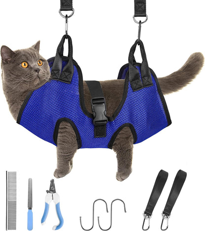 PatiencET Dog Grooming Hammock, Pet Grooming Hammock for Cats & Dogs with Security Strap, Dog Sling for Nail Trimming with Nail Clippers/Trimmer, Nail File, Pet Comb(Pink S)