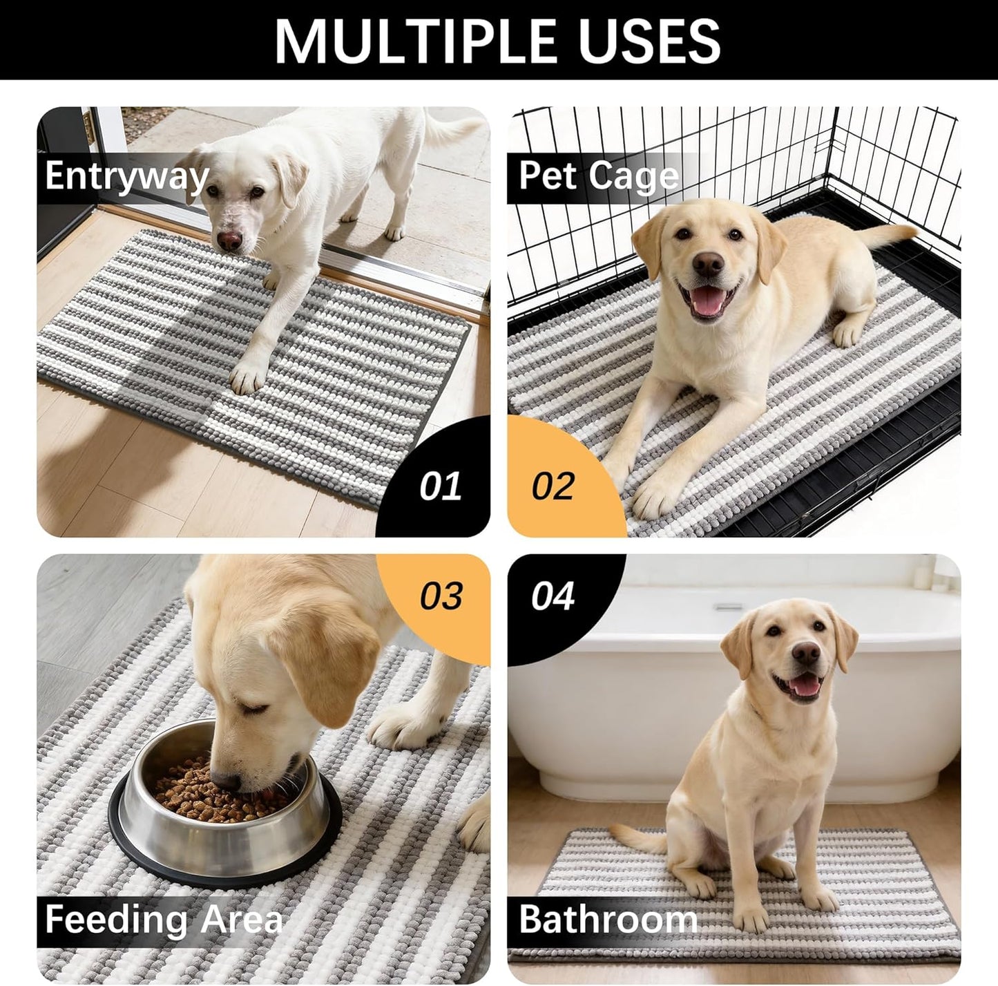 Dog Door Mat for Muddy Paws - Absorbent Quick-Dry Non-Slip Washable Chenille Pet Rug, Indoor Entryway Mat for Front Door & Crate (Brown, 24" L*16" W)