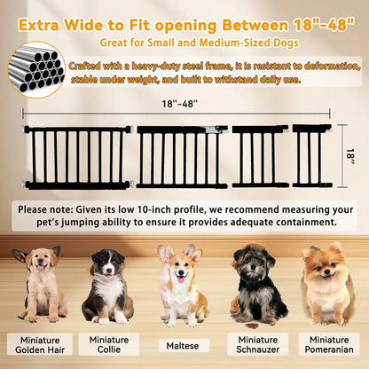 SHYUJAJIE Dog Gate for Small Dogs,Adjustable 18-48" Extra Wide Short Dog Gate for doorways,Low Pet Gate to Step Over for Stairs(White, 10" Height)
