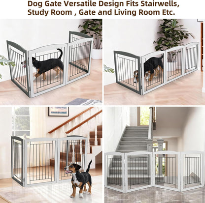 ZJSF Freestanding Foldable Dog Gate for House Extra Wide Wooden White Indoor Puppy Gate Stairs Doorways Pet Gate Tall Dog Fence 3 Panels Fence
