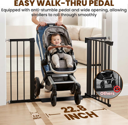 Mumeasy 29.7-46" Baby Gate for Stairs, Pressure Mounted Dog Gate for Doorways, Auto Close Walk Through Pet Gate Indoor, Extra Wide Metal Child Safety Gate, Mom's Choice Awards Winner, Black