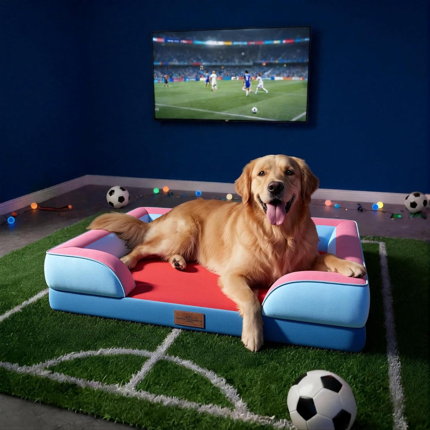 Comfort Expression Orthopedic Dog Bed for Extra Large Dogs 42x30 Inch, Waterproof Egg Crate Foam XL Pet Bed with Removable Bolsters, Dog Couch with Washable Cover & Non-Slip Bottom, Grey - Colors B