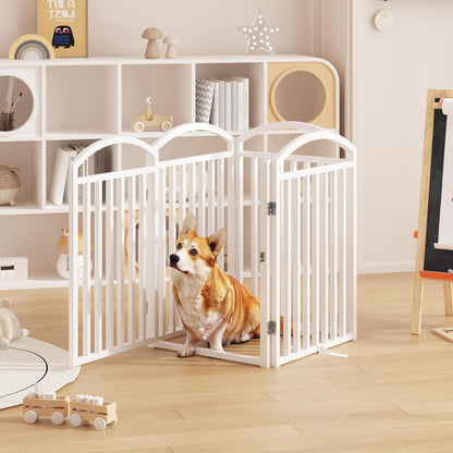 Folding No-Assembly Freestanding Dog Gate with Door,32" Heights Foldable Pet Fence,144" Extra Wide Accordion Puppy Folding Playpen for Doorways,House,Stairs (6 Panels,White)