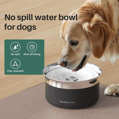 Gardner Pet Slow Water Bowl for Dogs – No Spill, Anti-Splash Floating Plate Design, Slows Drinking to Reduce Mess, Keeps Water Clean & Floors Dry, 3.8L(White)